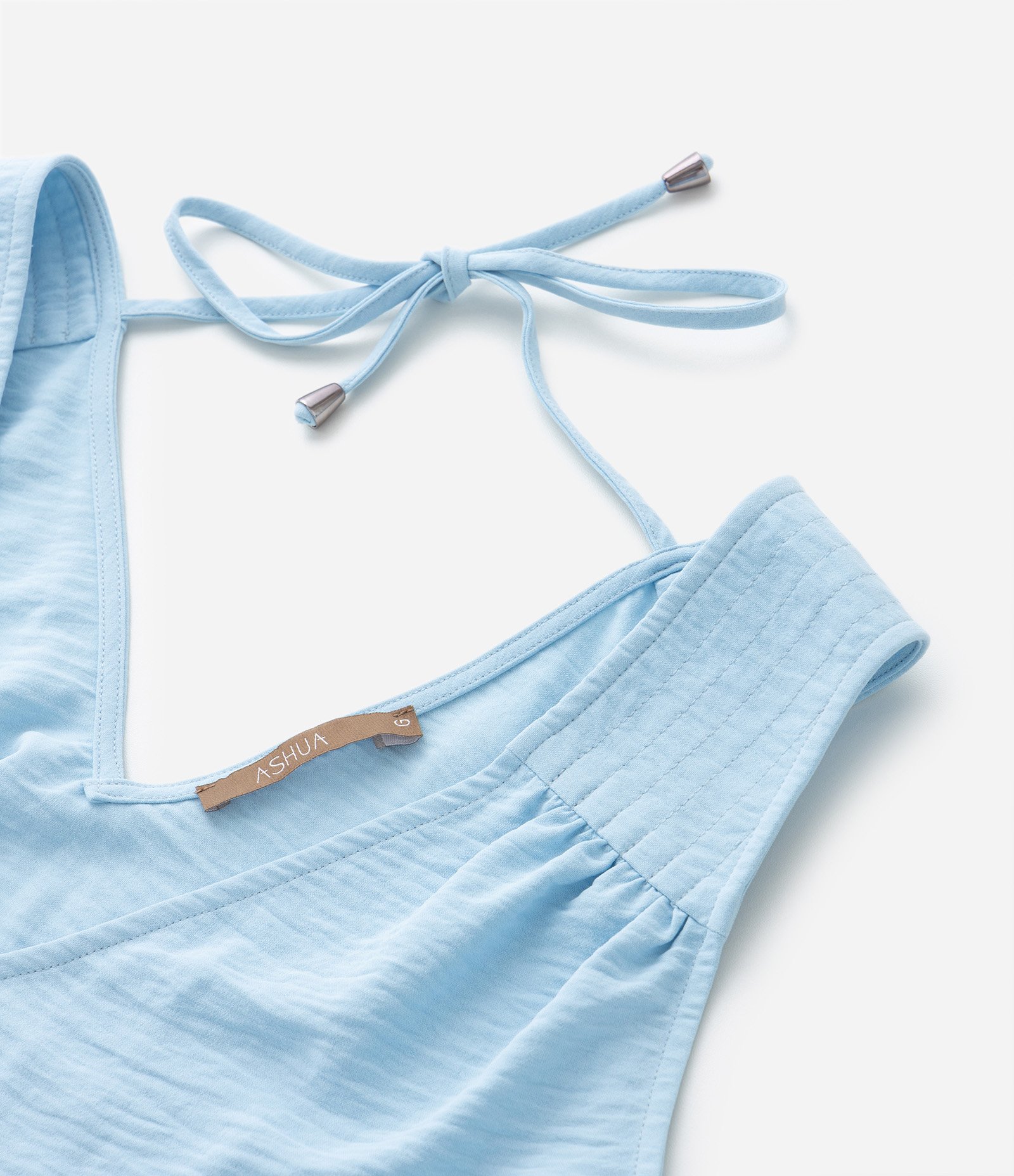 Blusa sem Manga com Decote V e Texturas Curve & Plus Size Azul 7