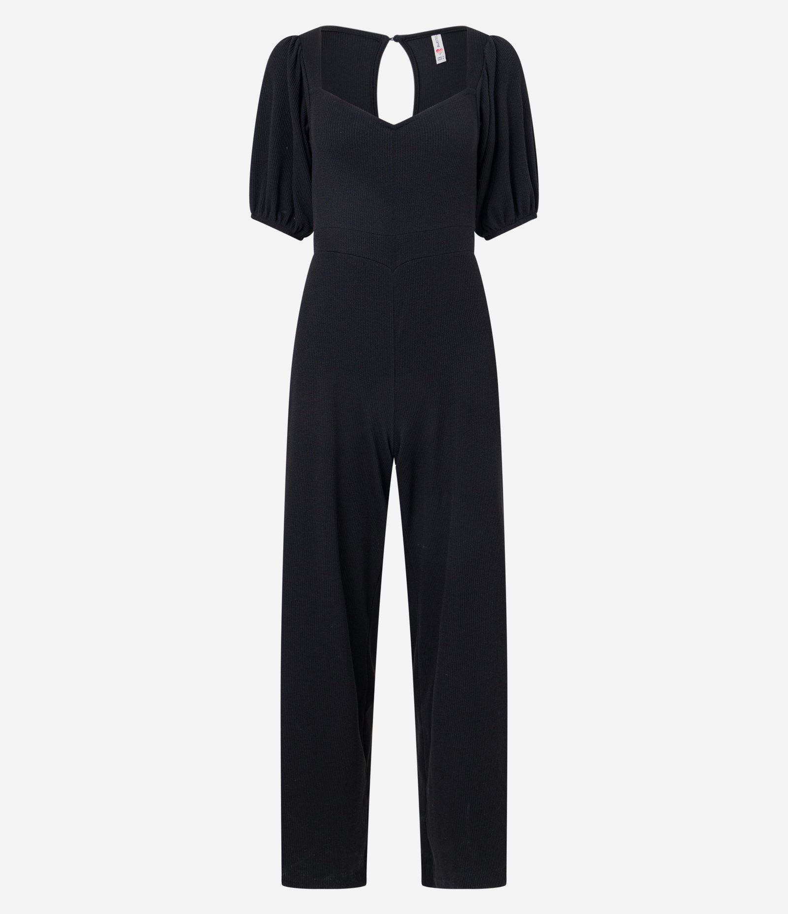 Macacão Longo em Ribana com Manga Bufante Preto 6