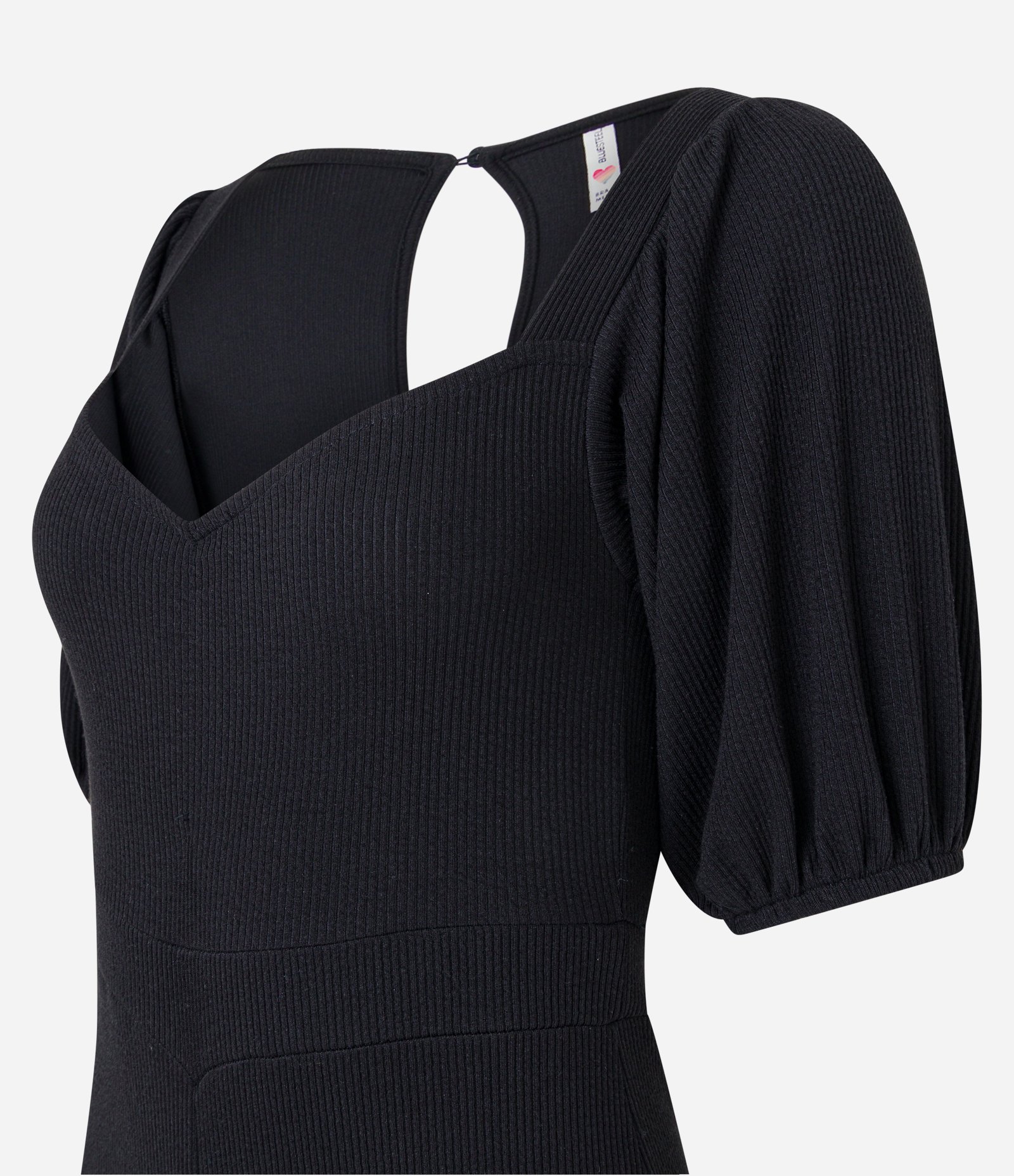 Macacão Longo em Ribana com Manga Bufante Preto 7