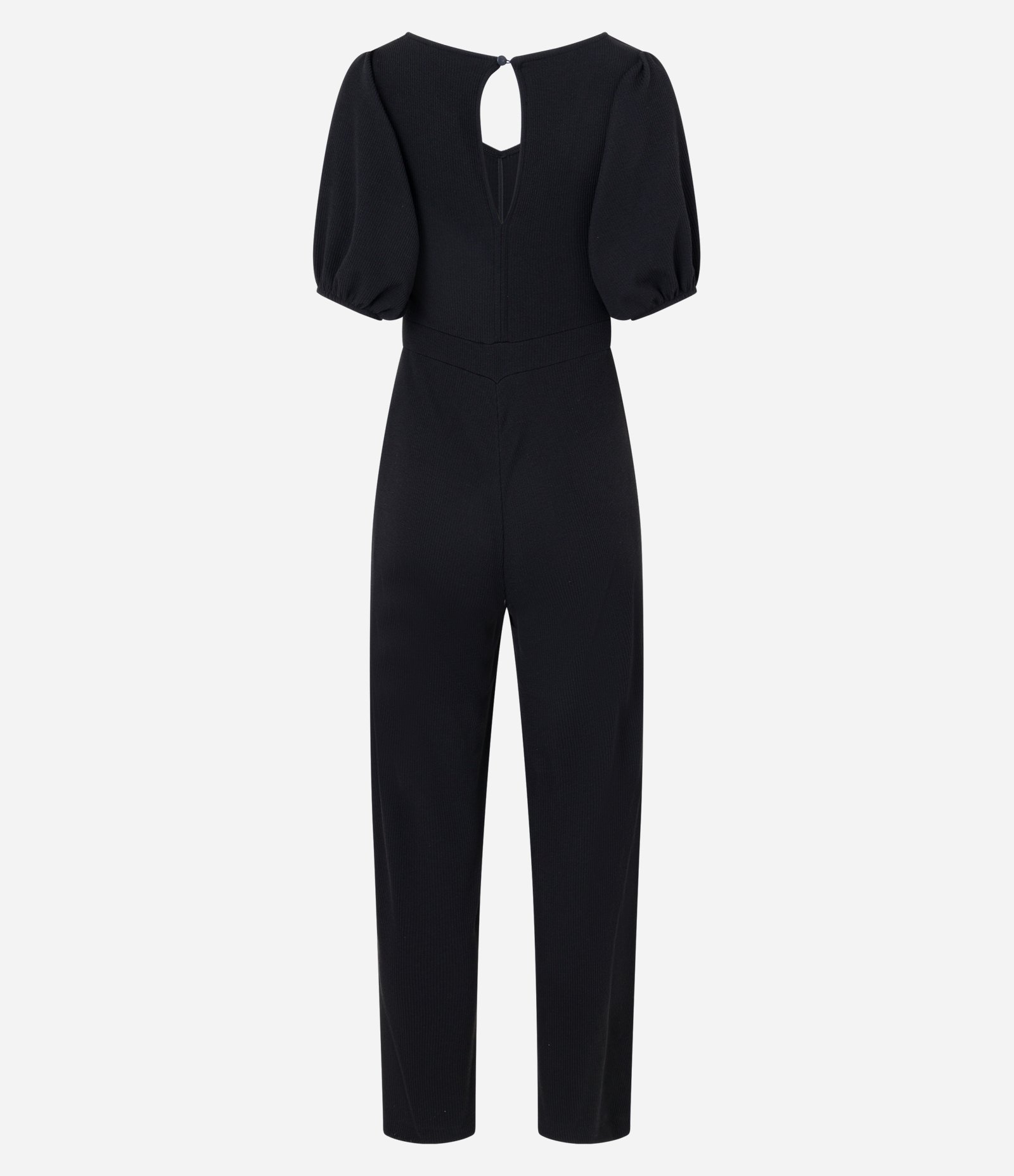 Macacão Longo em Ribana com Manga Bufante Preto 8