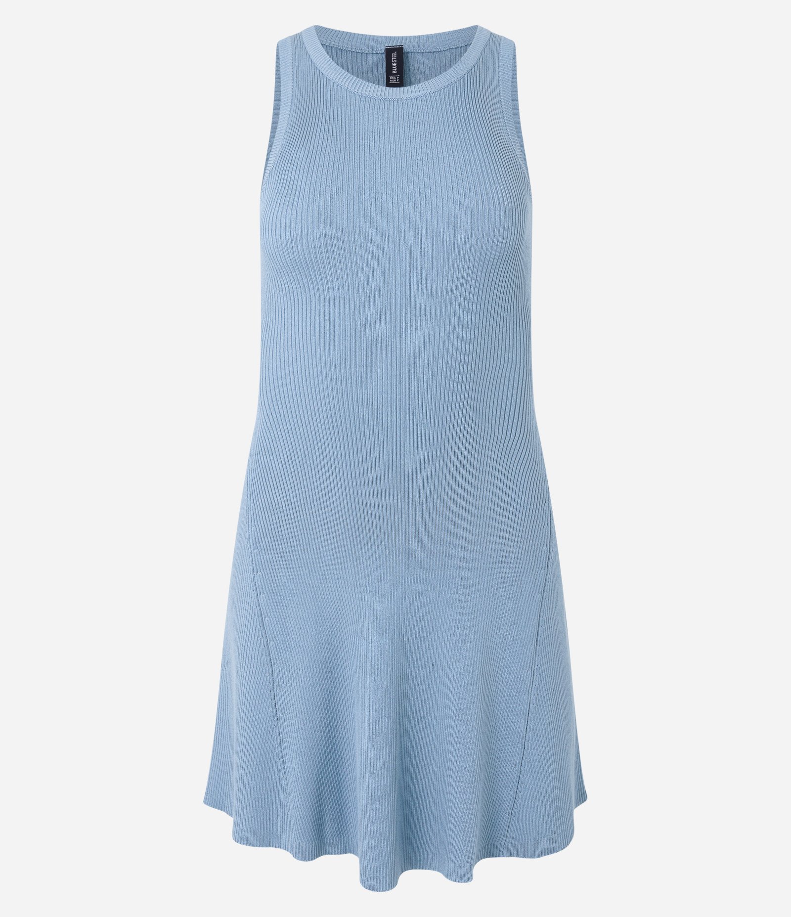 Vestido Evasê Curto em Tricô Caneladinho Azul 4