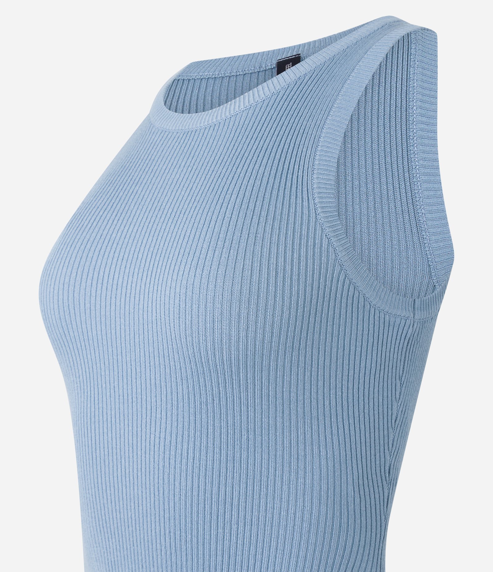 Vestido Evasê Curto em Tricô Caneladinho Azul 5