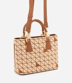 Bolsa Satchel Média em Palha com Alças Duplas e Bordados