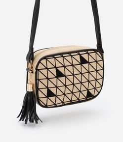 Bolsa Pequena em Palha com Bordados e Tássel na Alça