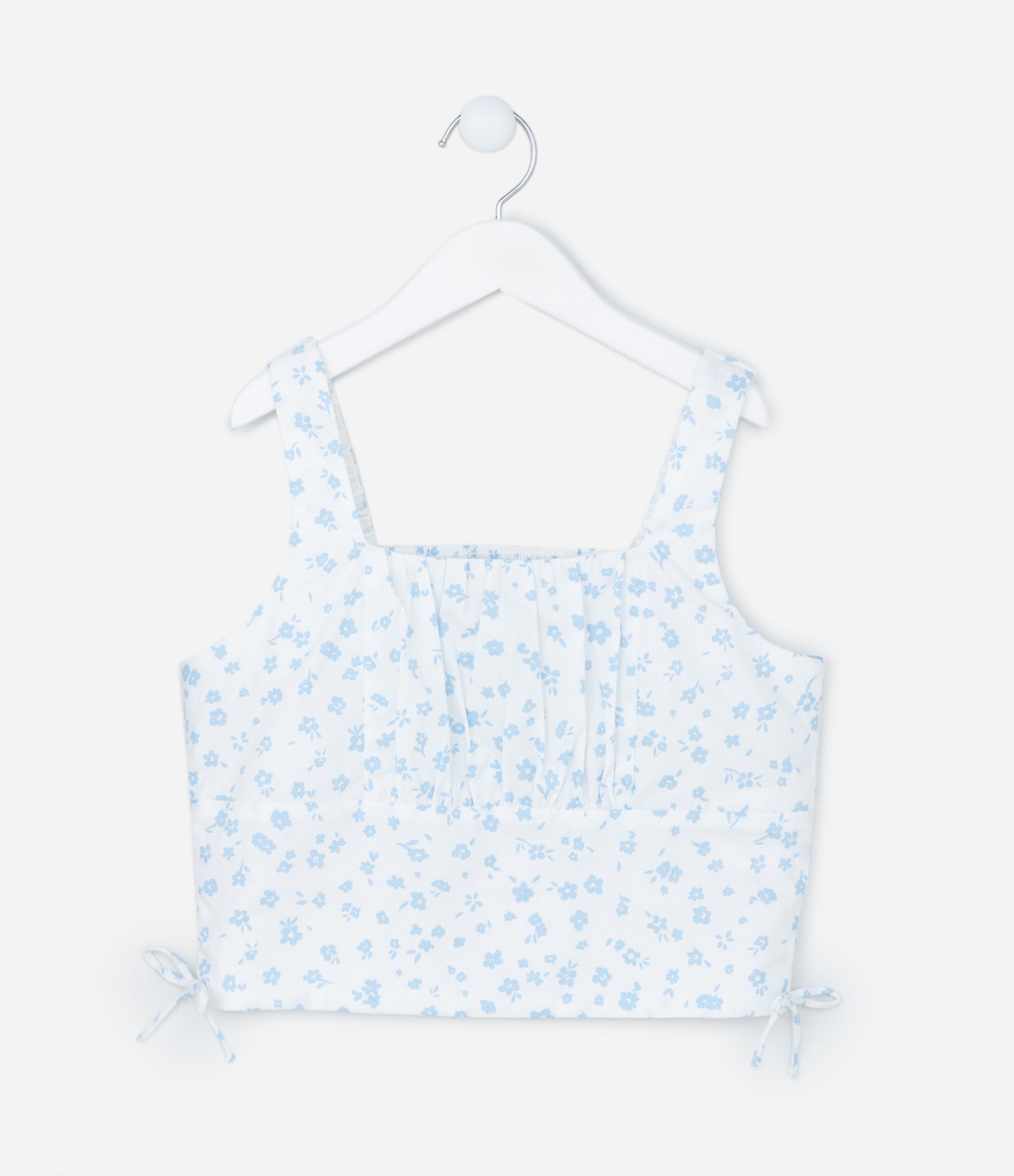 Blusa Cropped Infantil em Viscose Floral com Lacinhos e Lastex - Tam 5 a 14 anos Azul 2