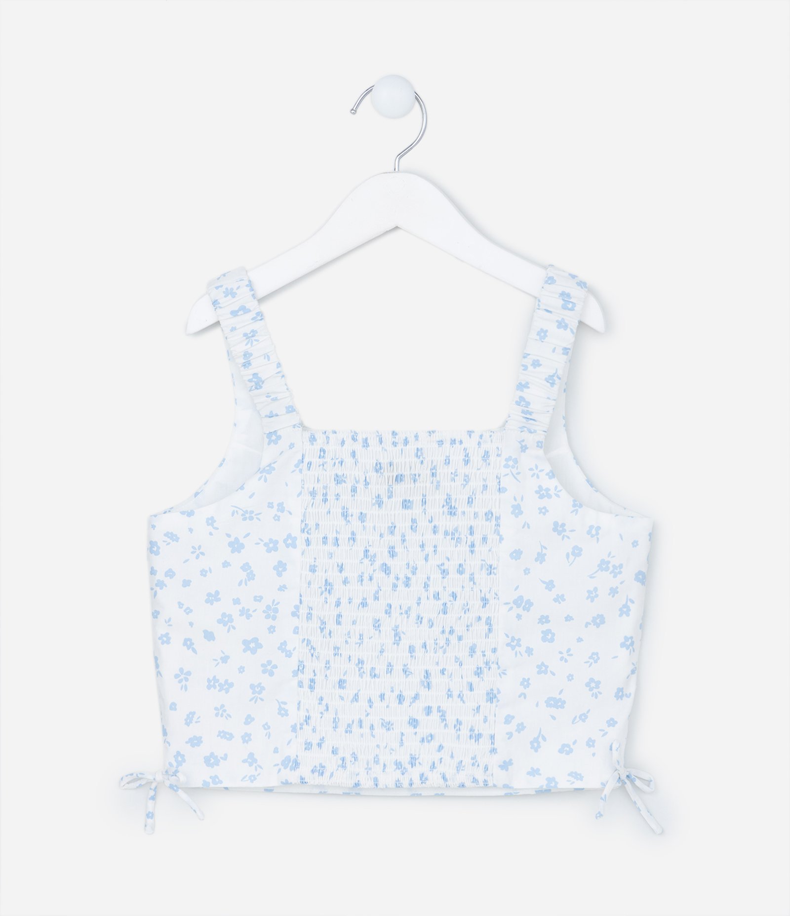 Blusa Cropped Infantil em Viscose Floral com Lacinhos e Lastex - Tam 5 a 14 anos Azul 3