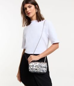 Bolsa Shoulder com Paetês Metalizados e Alça de Corrente