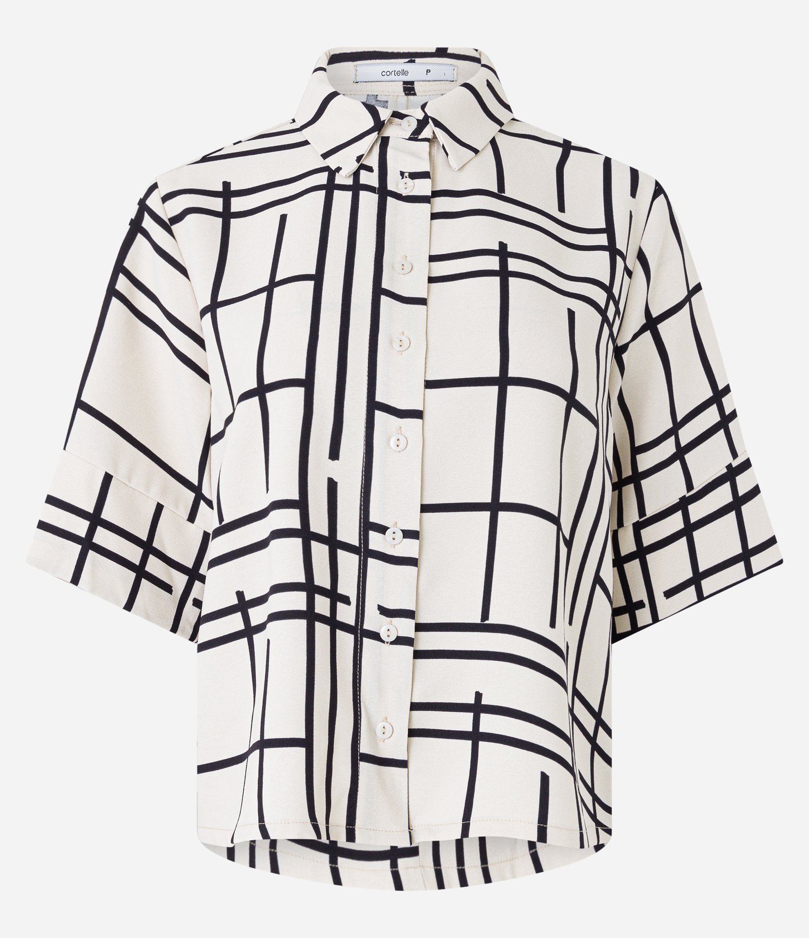 Camisa em Crepe com Abotoamento e Estampa Grid Off White 5