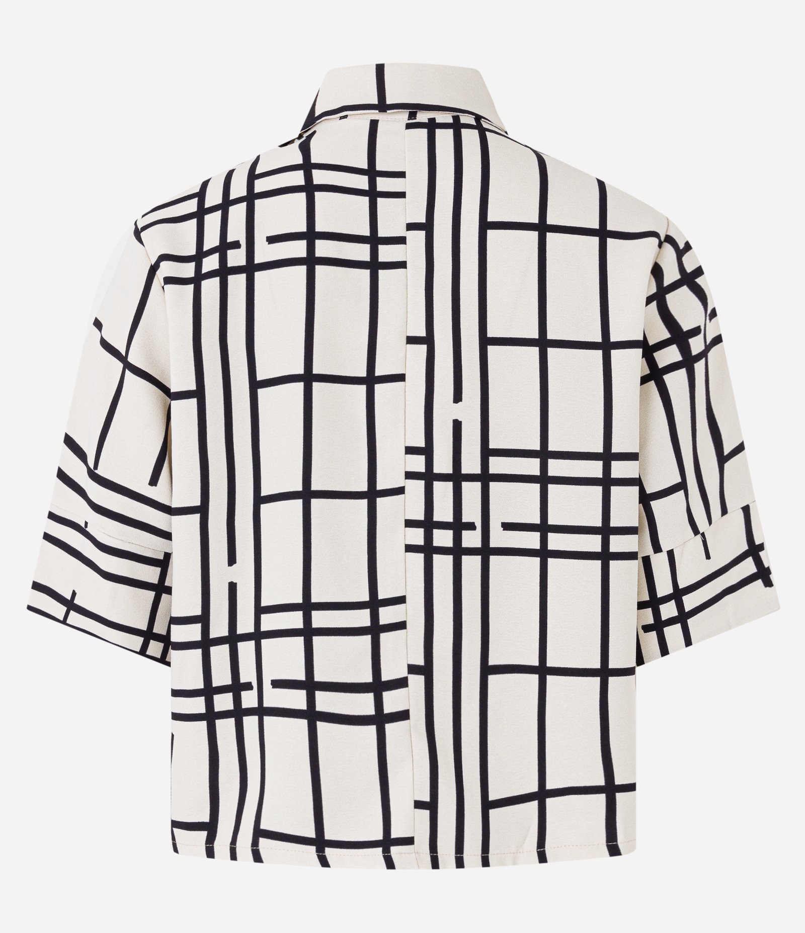 Camisa em Crepe com Abotoamento e Estampa Grid Off White 6