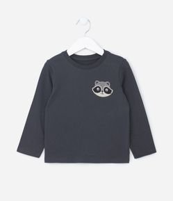 Camiseta Infantil com Bordado de Guaxinim -Tam 1 a 5 anos