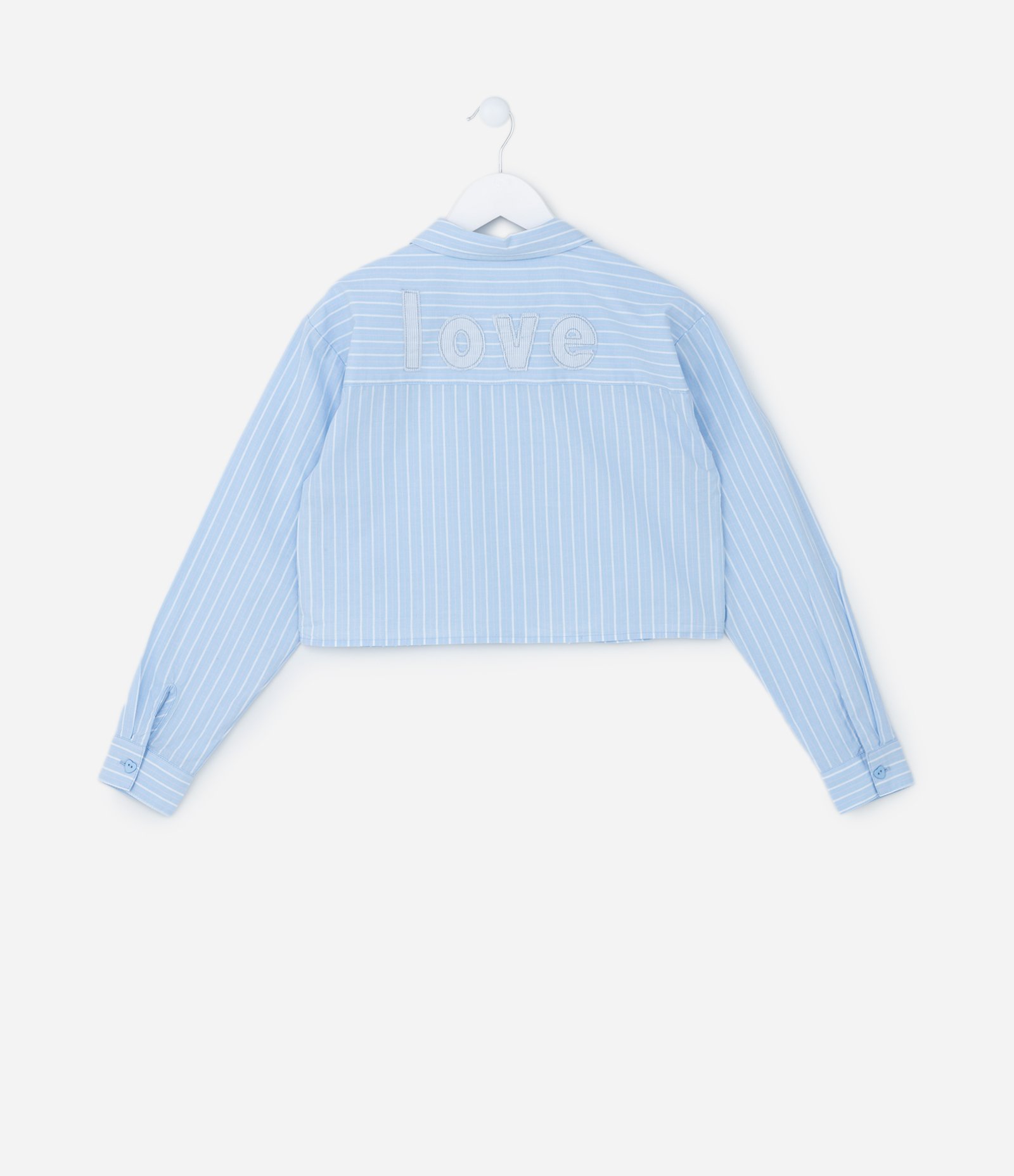 Camisa Infantil Listrada com Patch Love nas Costas - Tam 5 a 14 Anos Azul 3