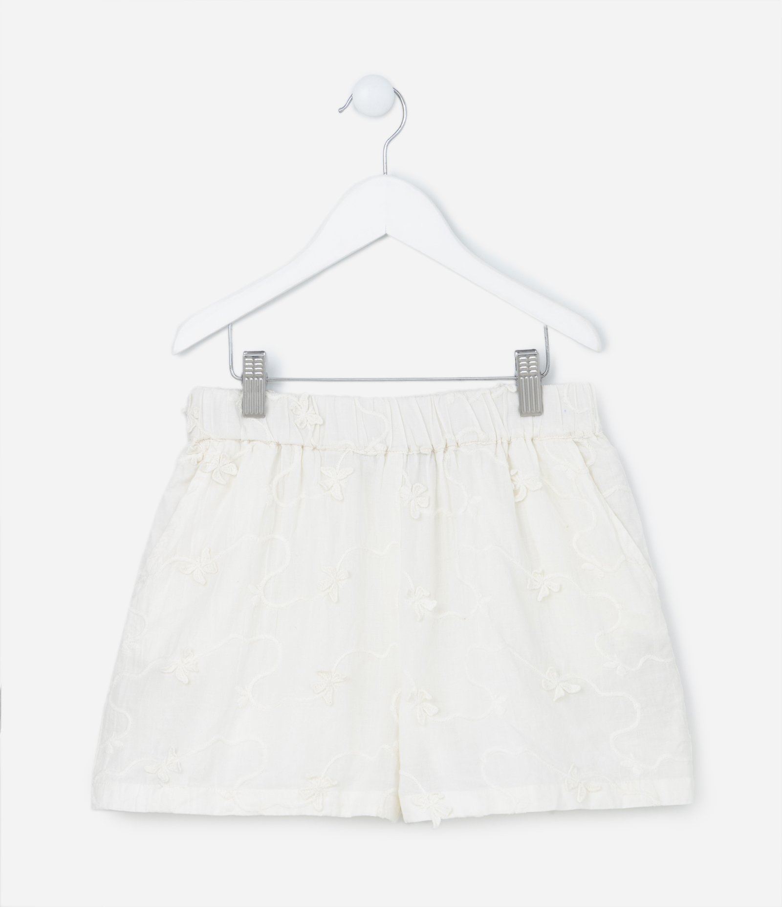 Short Infantil em Algodão com Textura de Borboletas - Tam 5 a 14 Anos Branco Neve 1