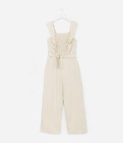 Macacão Infantil com Efeito Crochê e Amarração na Cintura - Tam 5 a 14 Anos