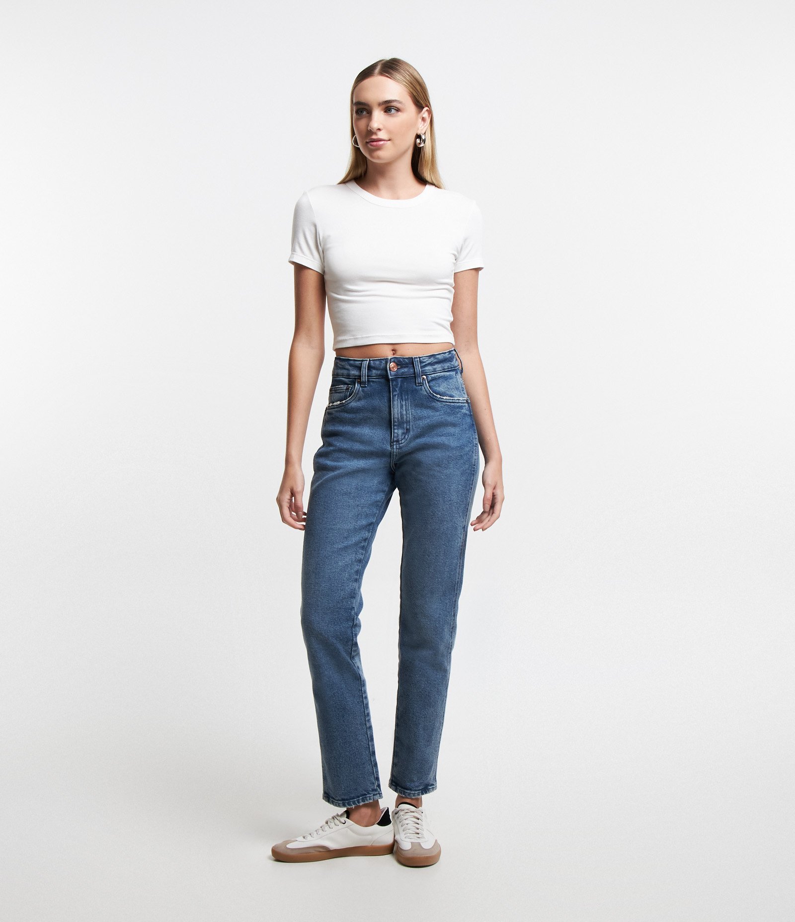 Calça Mom Jeans Elastizada Azul 1