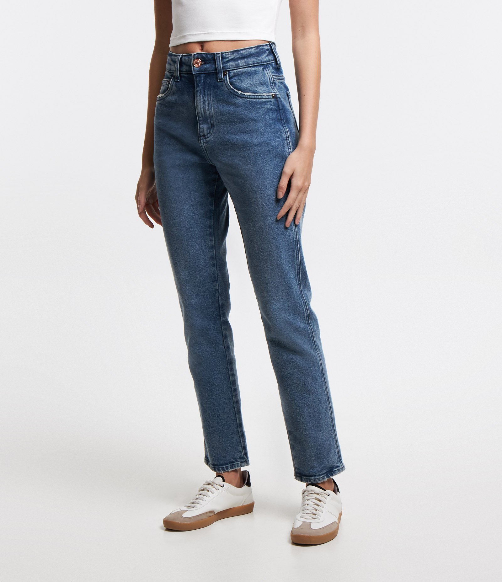 Calça Mom Jeans Elastizada Azul 2