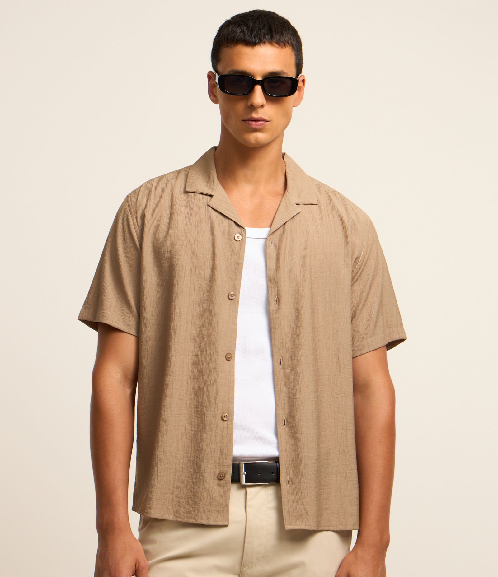 Calça Slim Sarjado Cropped Alfaiatada com Bolsos Bege Claro 1