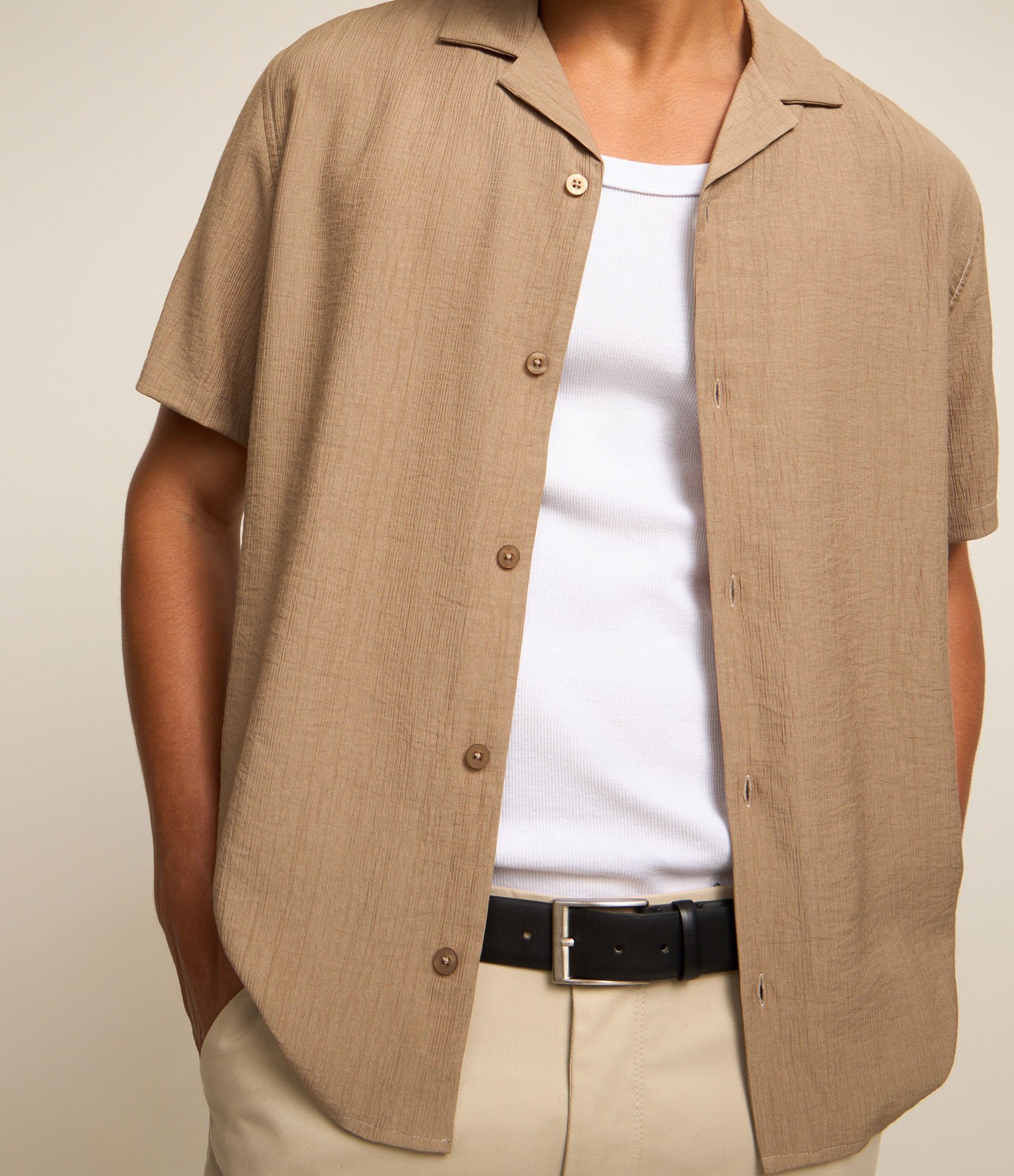 Calça Slim Sarjado Cropped Alfaiatada com Bolsos Bege Claro 3