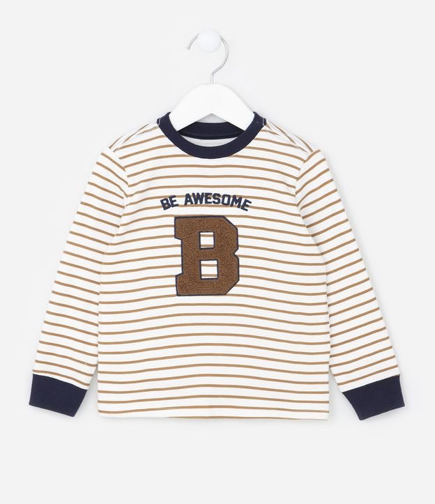 Camiseta Infantil com Estampa Listrada com Bordado Fofinho - Tam 1 a 5 anos