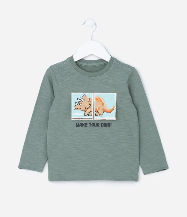 Camiseta Infantil com Estampa Interativa de Dino - Tam 1 a 5 anos