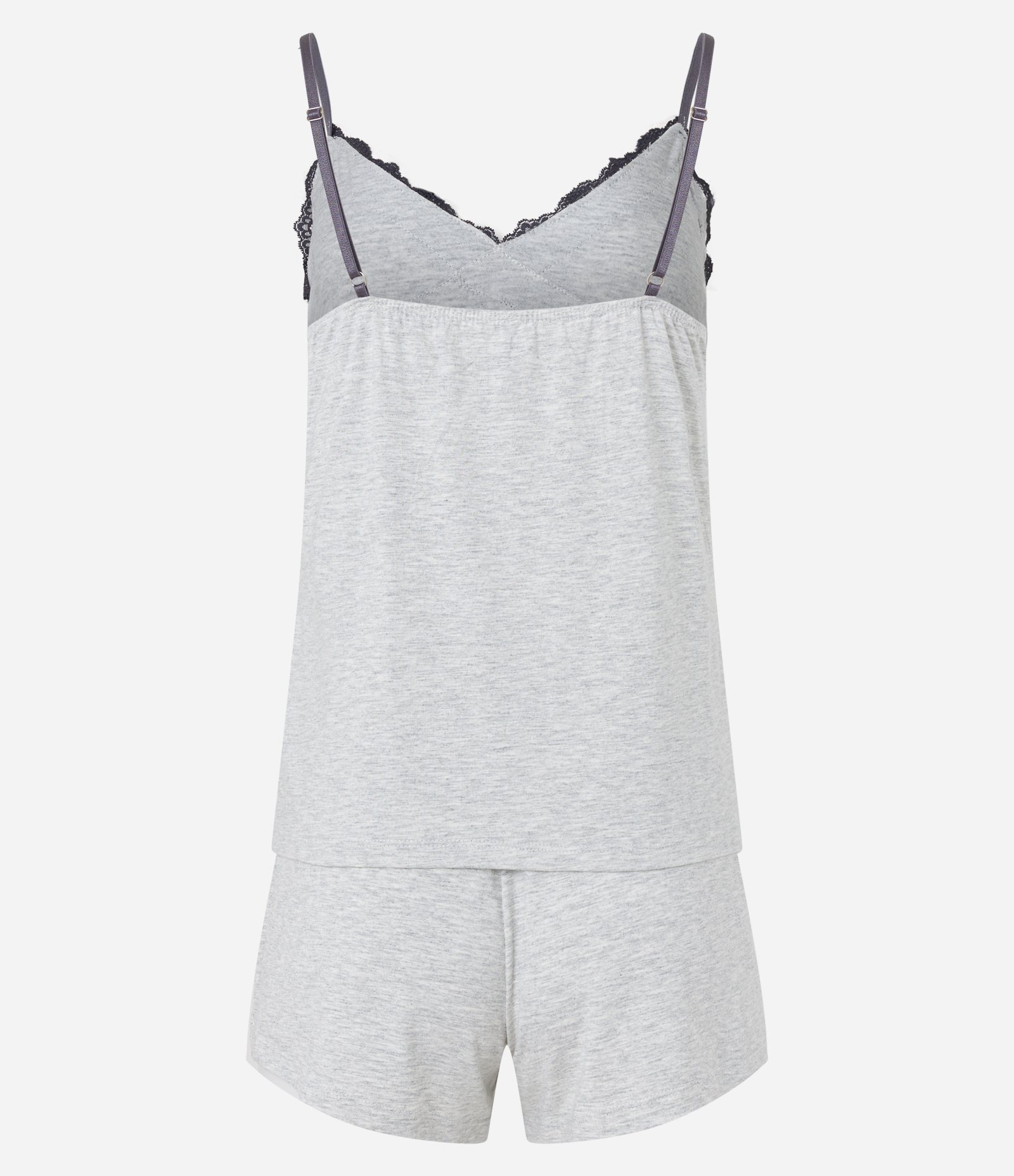 Pijama Short Doll em Viscolycra com Detalhe em Renda Cruzada Cinza 6