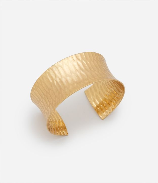 Bracelete Rígido Largo com Textura Irregular Dourado 2