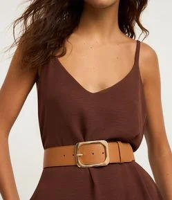 Cinto Médio em PU com Fivela Quadrada