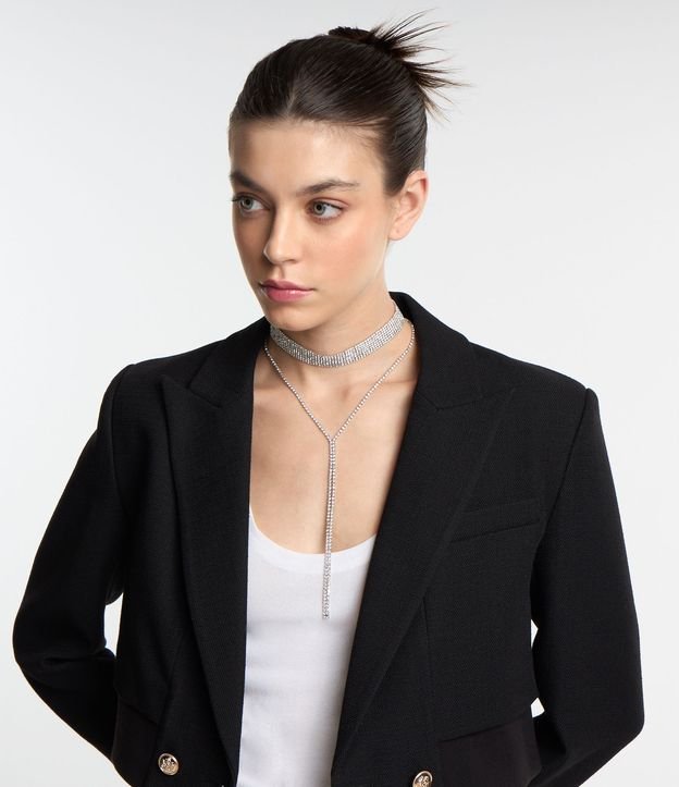 Conjunto Colar Gravata e Choker com Strass