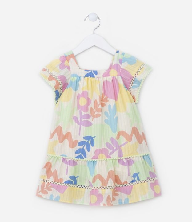 Vestido Infantil com Estampa Floral e Babadinhos - Tam 1 a 5 Anos