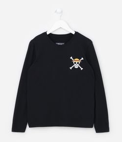 Camiseta Infantil Manga Longa com Estampa dos Chapéus de Palha - Tam 5 a 14 anos