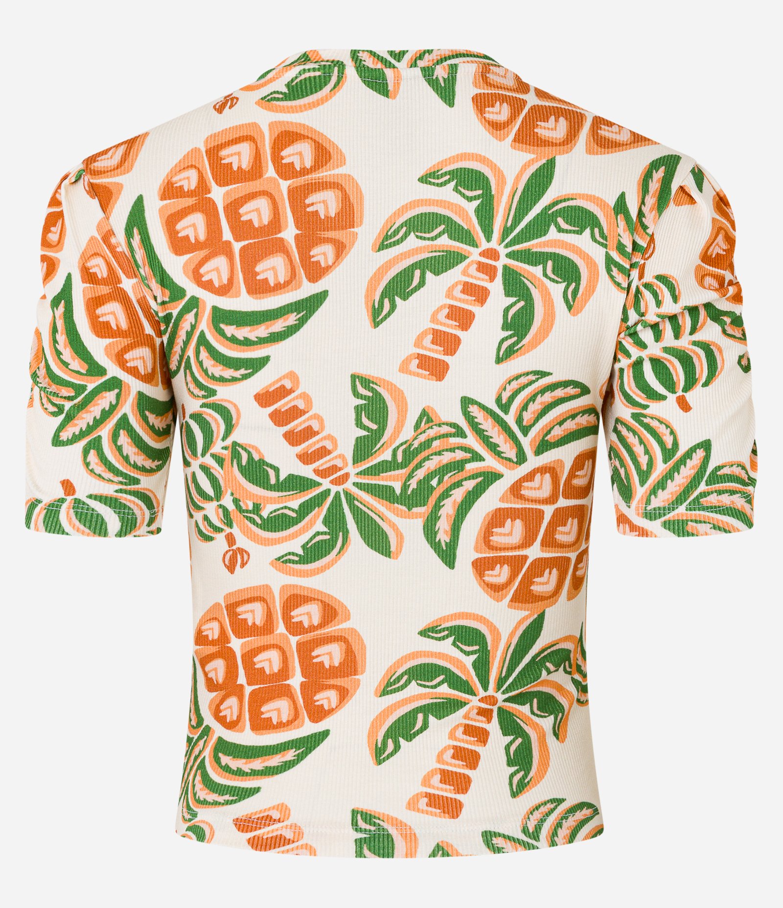 Blusa em Ribana com Manga Franzida e Estampa de Coqueiros Bege 7