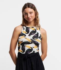 Blusa Regata Nadadora em Ribana com Tucanos Estampados