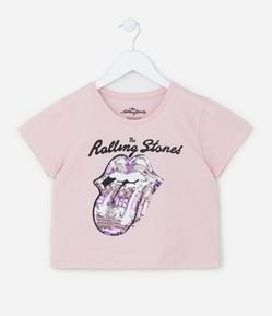 Camiseta Cropped Infantil com Estampa Rolling Stones - Tam 5 A 14 Anos