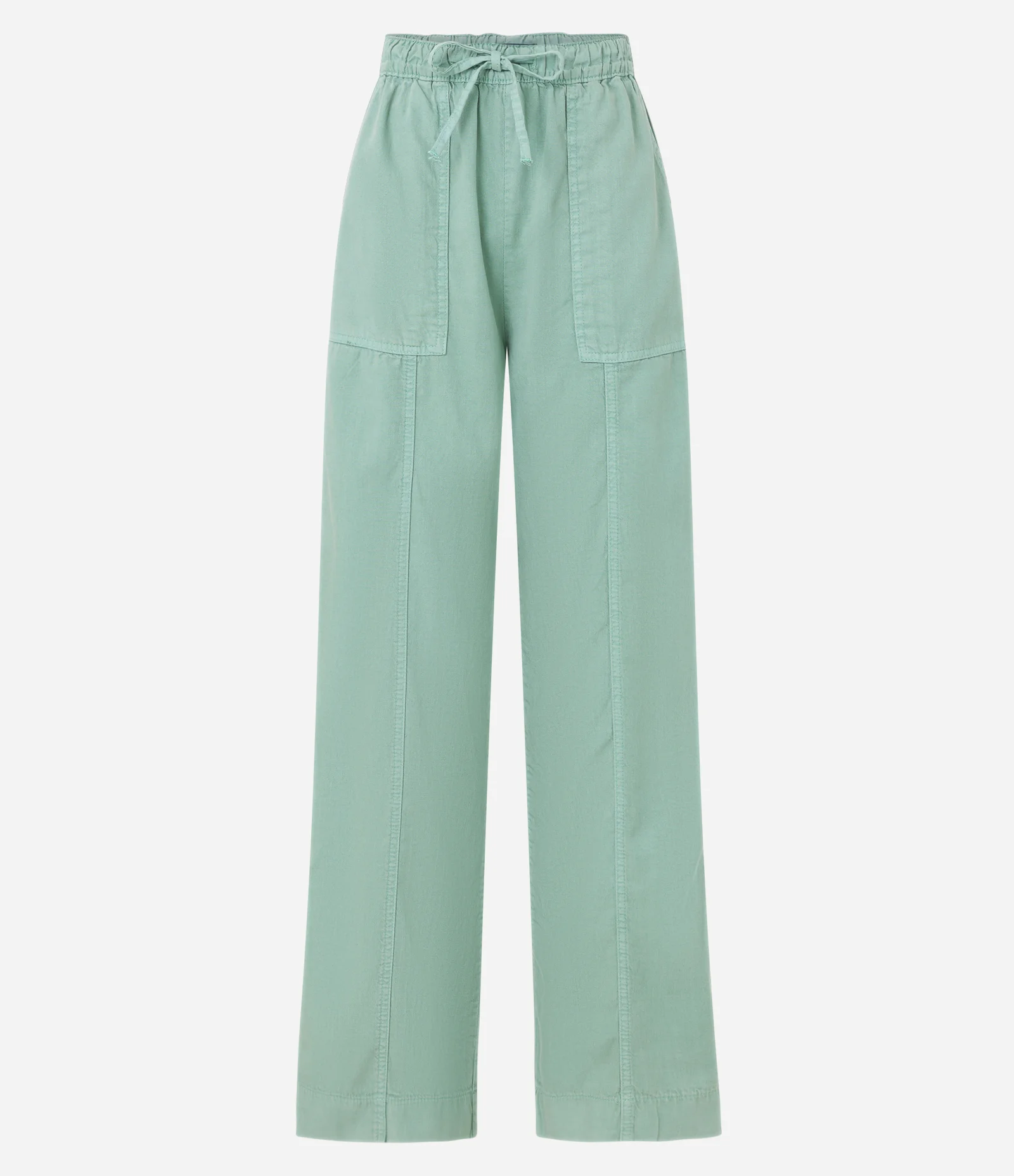 Calça Wide Leg em Sarja com Amarração e Recortes Verde