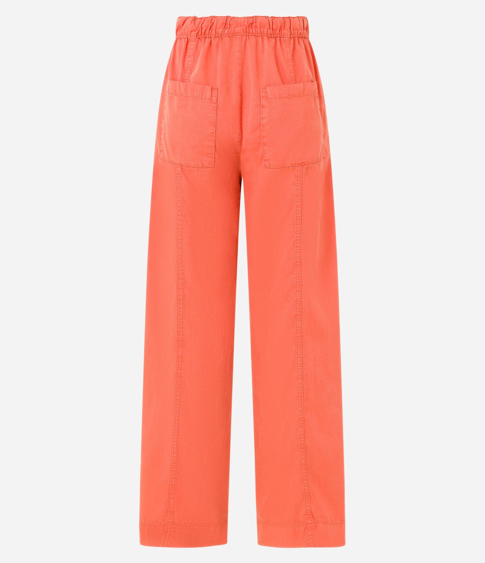 Calça Wide Leg em Sarja com Bolsos e Recortes Laranja 7