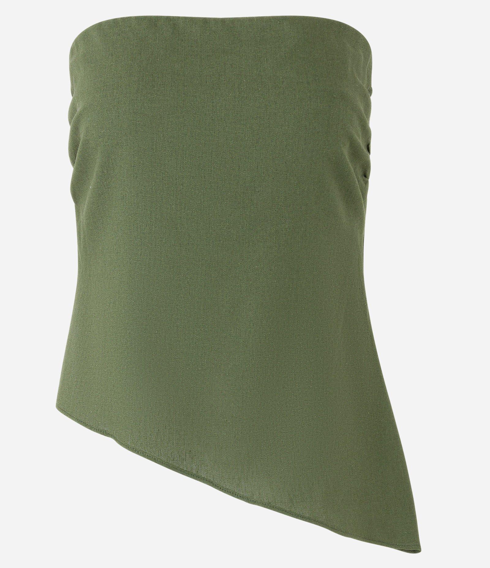 Blusa Tomara que Caia em Linho com Barra Assimétrica Verde 5