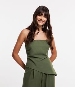 Blusa Tomara que Caia em Linho com Barra Assimétrica