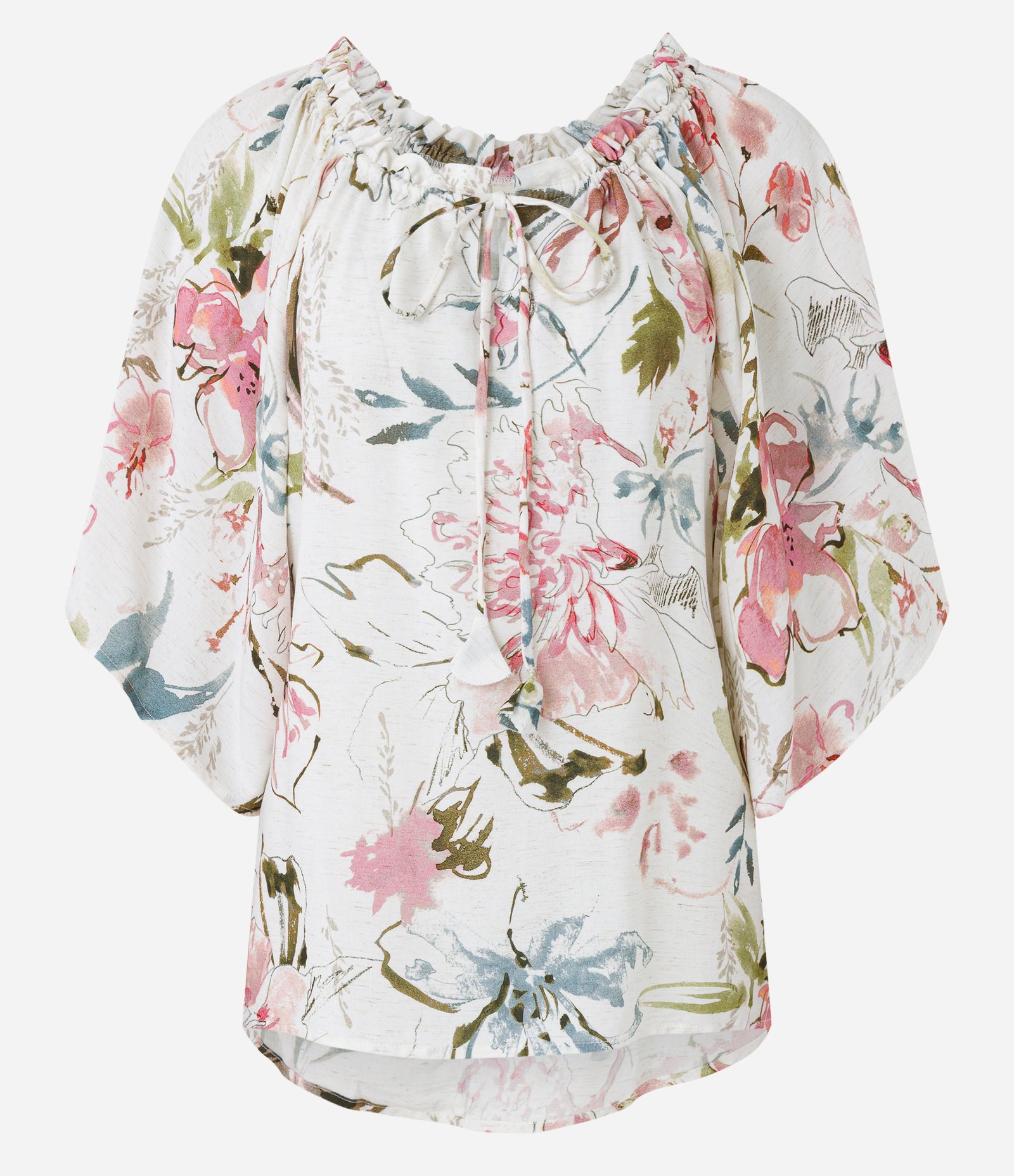 Blusa Ombro a Ombro em Viscolinho com Estampa Floral Off White 6
