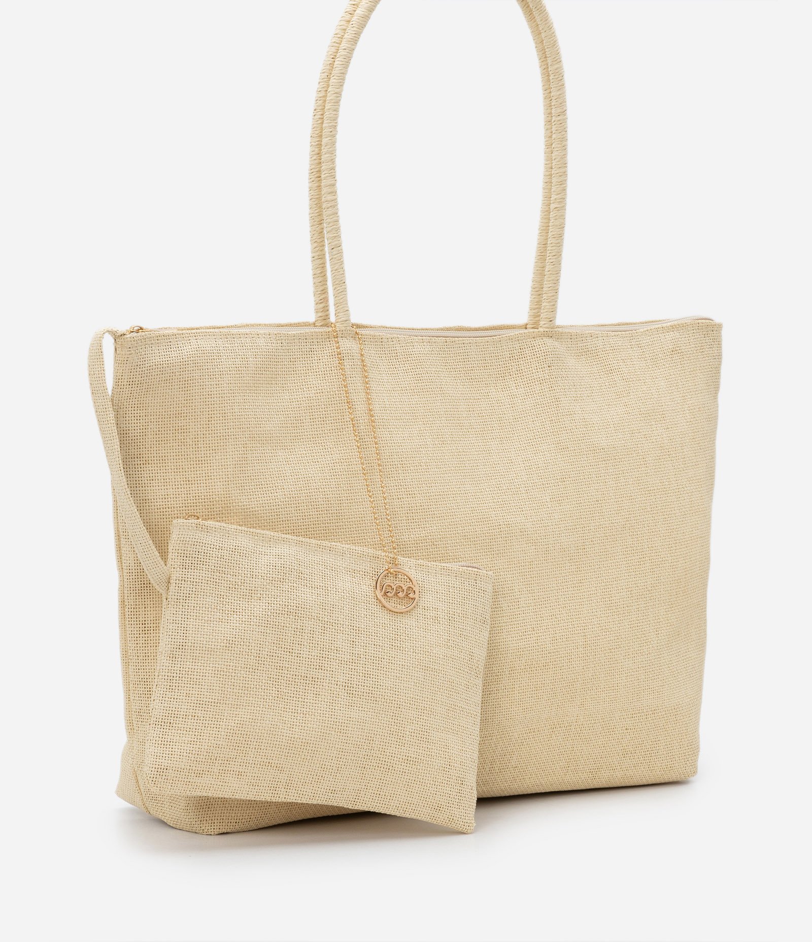 Bolsa de Praia Grande com Alças Finas e Nécessaire Bege 2