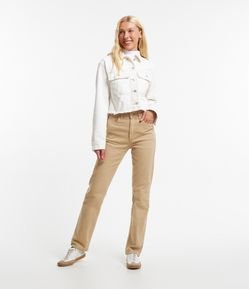 Calça Reta em Sarja Elastizada com Bolsos