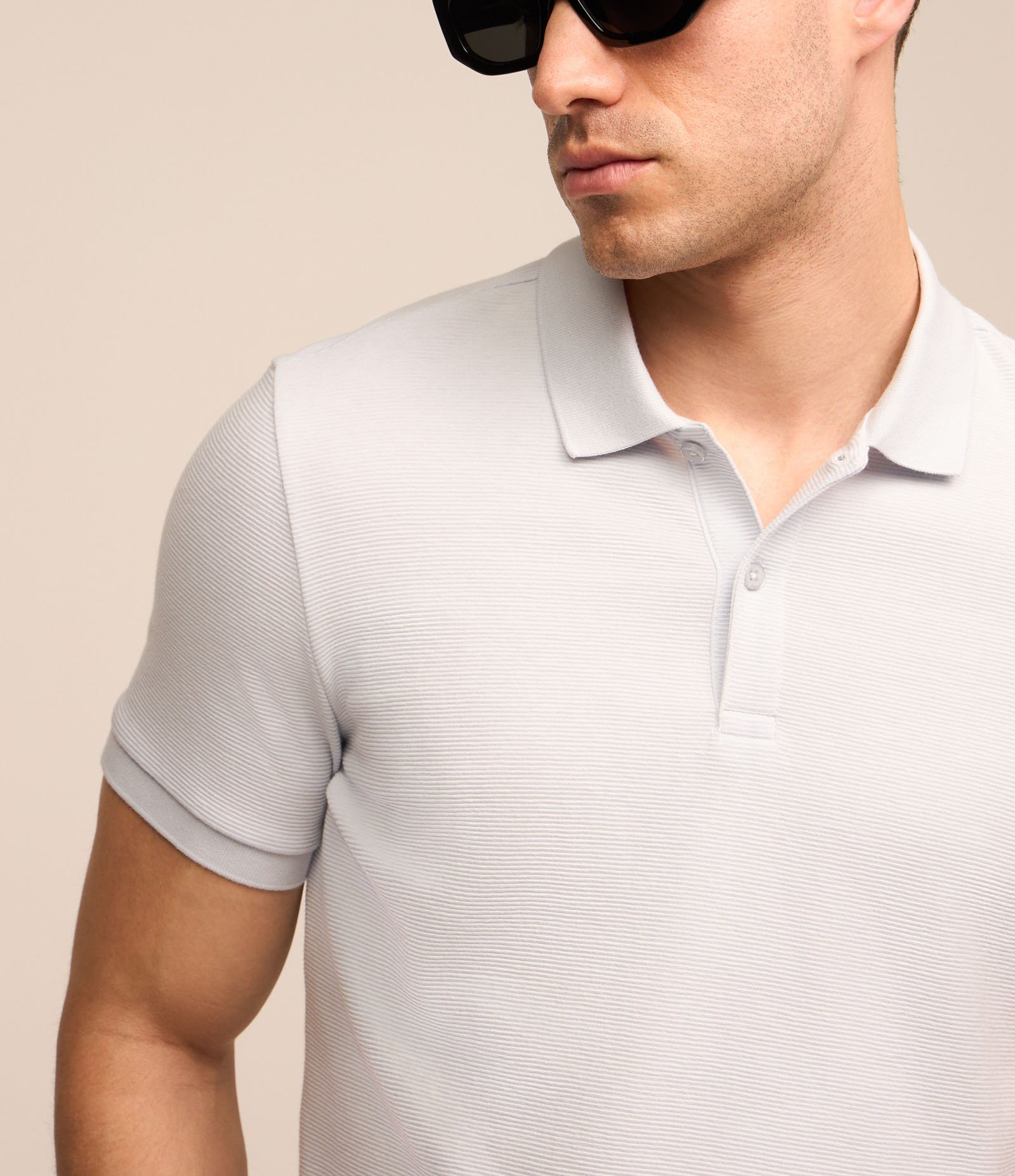 Camiseta Polo Slim com Botões e Textura Canelada Azul Claro 1
