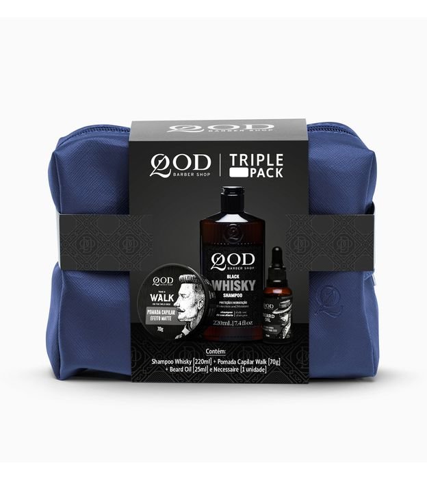 Kit Shampoo Whisky + Pomada Capilar Walk + Beard Oil + Necessaire Triple Pack QOD