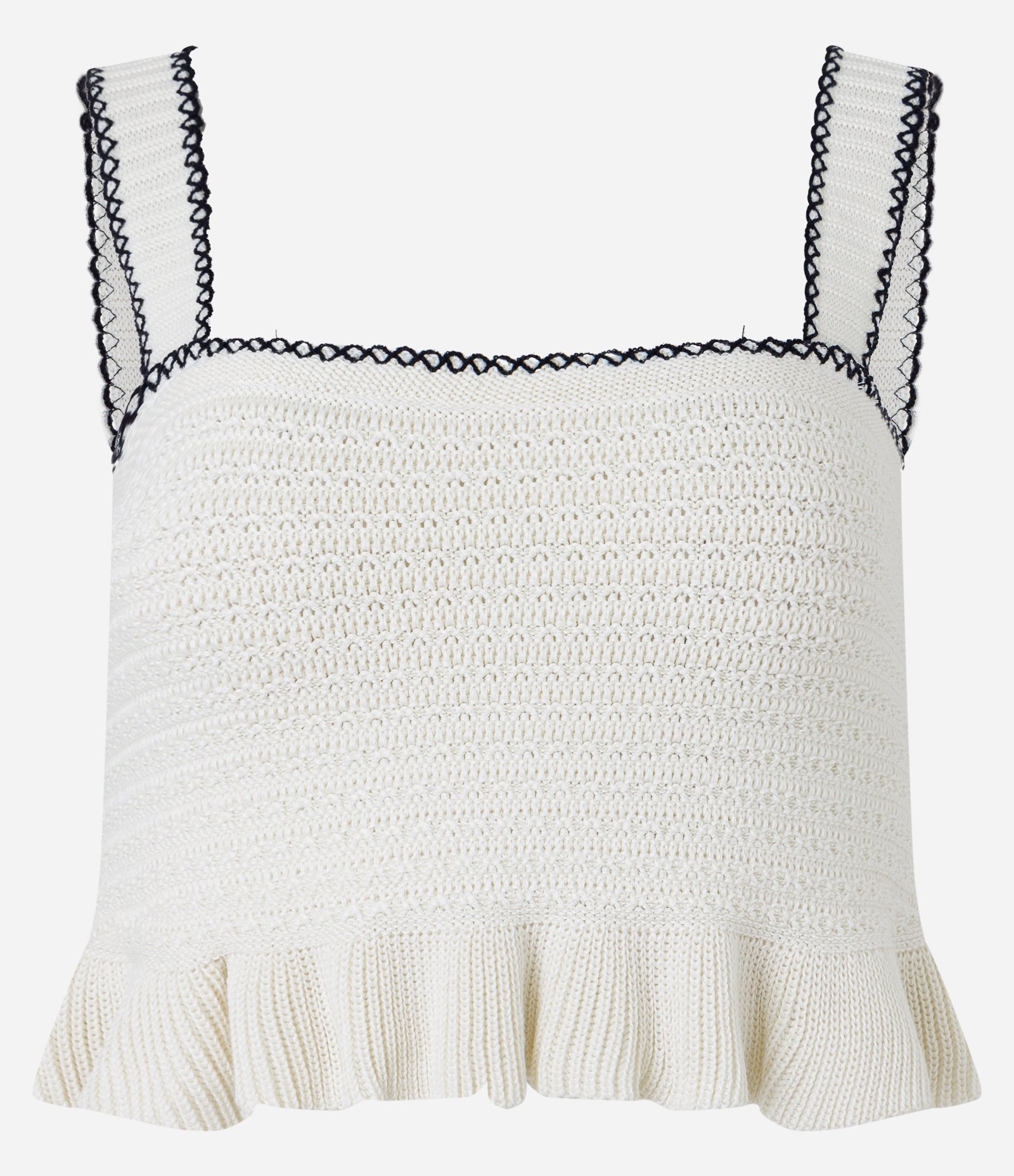 Blusa de Alça em Tricô com Pesponto e Babadinho na Barra Branco 5