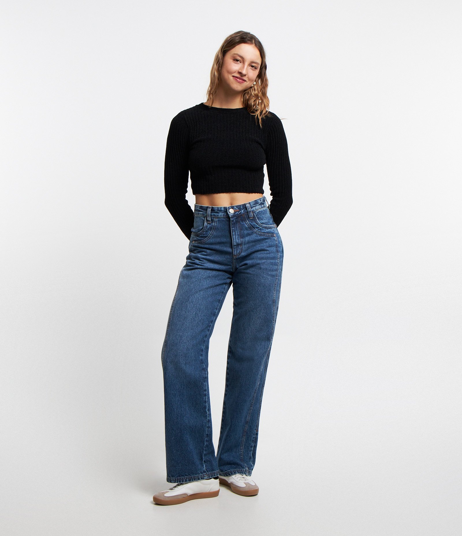 Blusa Cropped em Chenille com Texturas Preto 2
