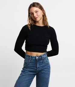 Blusa Cropped em Chenille com Texturas