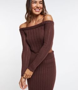 Blusa Curta em Tricô com Decote Ombro a Ombro