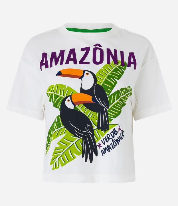 Blusa T-shirt em Algodão com Estampa Folhagem com Tucanos Gardenia 5