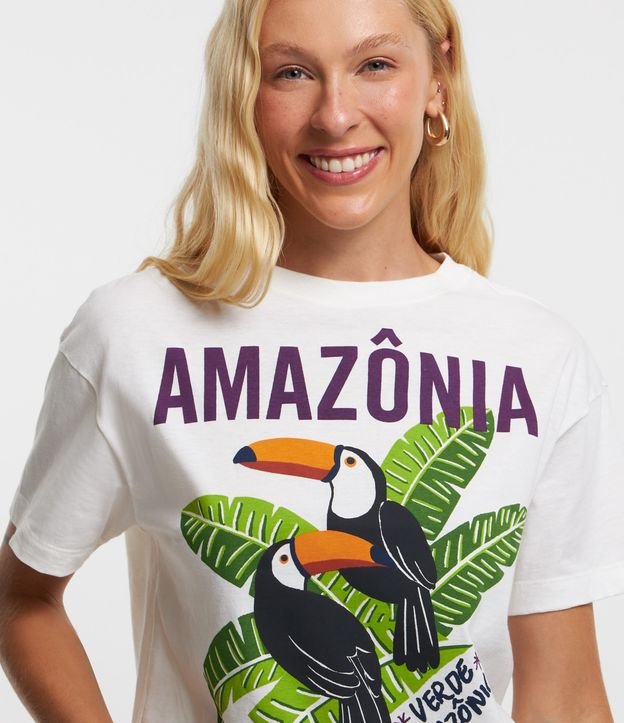 Blusa T-shirt em Algodão com Estampa Folhagem com Tucanos Gardenia 4
