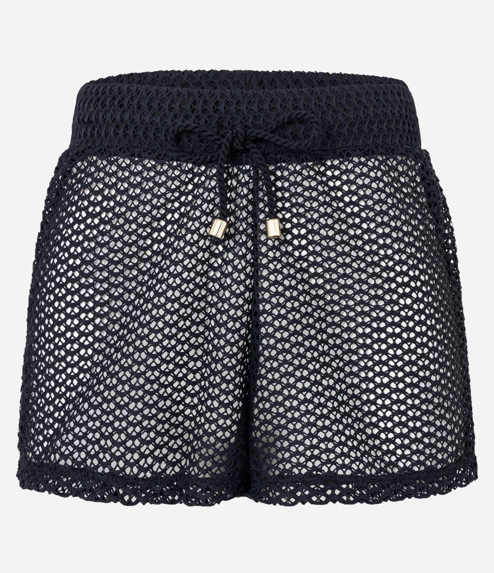Saída de Praia Short em Poliamida com Efeito Crochê Preto 5