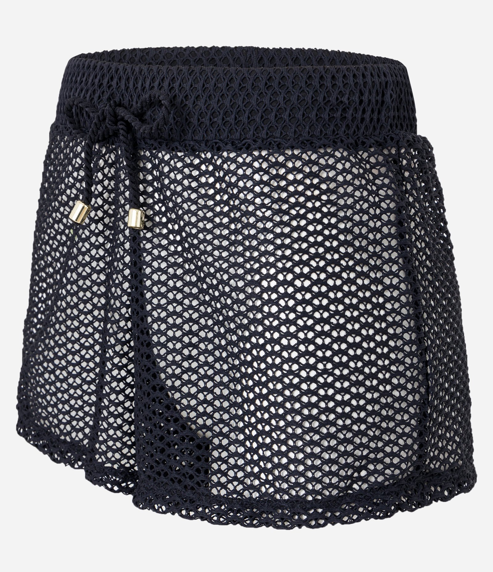Saída de Praia Short em Poliamida com Efeito Crochê Preto 6