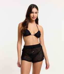Saída de Praia Short em Poliamida com Efeito Crochê